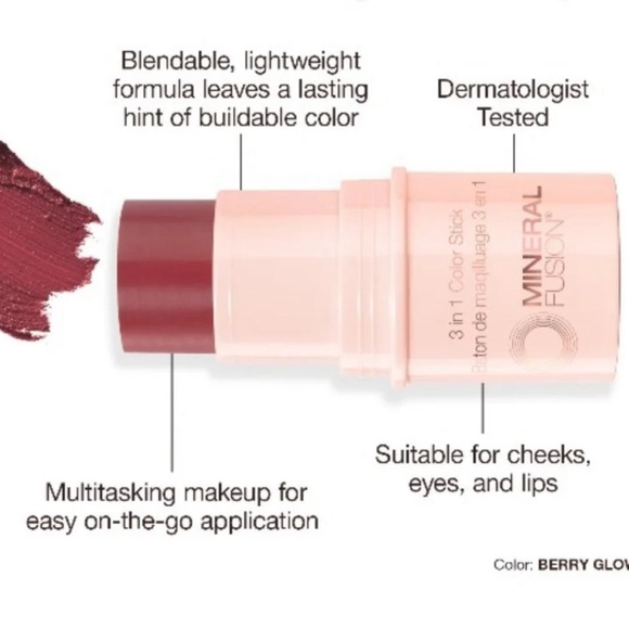 2 Mineral Fusion 3-in-1 Color Stick, Berry Glow, 0.18 Ounce Ea. - Picture 4 of 4